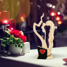 Wooden abstract couple sculpture hand-carved 1 piece