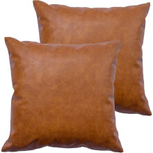 Kunstleren kussenhoezen, 20x20 inch, set van 2, cognacbruin, dik, moderne boho-boerderijstijl – geschikt voor standaard kussenvullingen