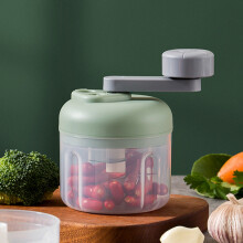 Handmatige knoflookpers en hakmolen met 3 instelbare standen, 100 ml beker en roerstaaf – Draagbare roterende hakmolen voor knoflook, uien, gember