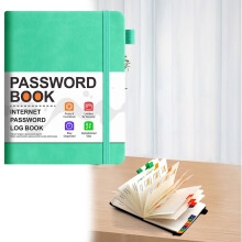 Udsalg af kontor, hobby og papirvarer under $5. Notesbog med adgangskode til seniorer, sikker logbog til hjemmesider med elastisk lukning.