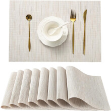 Set de 8 sets de table beige clair - Sets de table antidérapants et résistants à la chaleur pour table à manger, lavables et durables en vinyle
