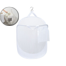 Cesto de roupa dobrável em malha respirável, para fixação na parede, com bolso lateral, compacto e portátil, ideal para banheiro, quarto e