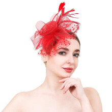 Tocados para mujer, diadema, sombrero, pinza para el cabello de malla para fiestas de té, bodas, cócteles e iglesias, color rojo.