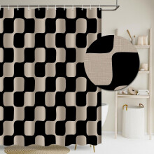 Zasłona prysznicowa z tkaniny w kratkę w stylu retro, beżowo-zielona, klasyczna, falista, w kratkę, 60x72 cale, z haczykami