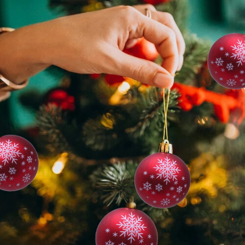 12pcs Shatterproof Red Christmas Baubles with Strings 2