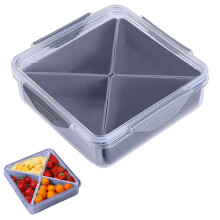 Plateau à collation transparent à 4 compartiments avec couvercle, plateau à légumes carré réutilisable pour réfrigérateur