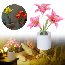 Abajur de mesa com lírios artificiais – Luz noturna regulável, sem fio e com carregamento USB para quarto, Natal e aniversário – Ideal para