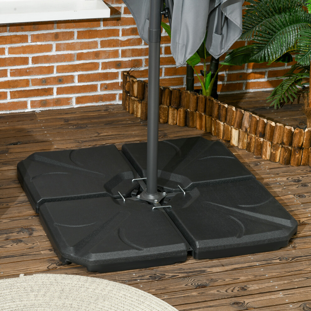Outsunny Set Of 4 Banana Parasol Base Stand Water Or Sand Filled Weights, Black