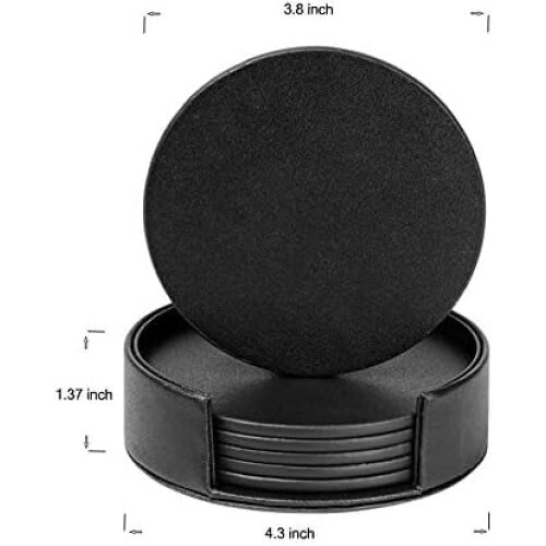 Sottobicchieri rotondi in pelle nera da 10 cm, set da 6 1