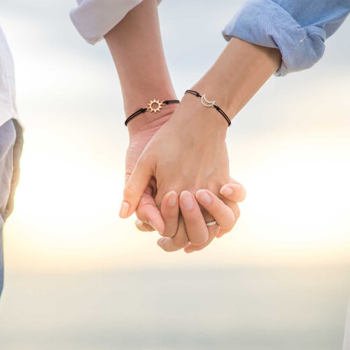Presente para o Dia dos Namorados: Pulseiras combinando com sol e lua para casais e amigos – Pulseira de corda ajustável, compatível com todos os 2