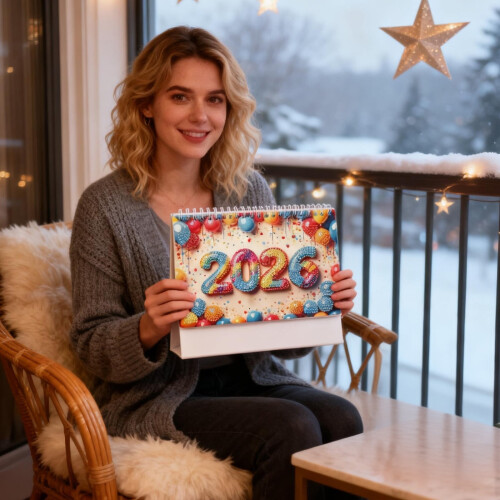 Kit de Calendário de Mesa Diamond Art 2026 – Modelo com Aba e Suporte, 13 2