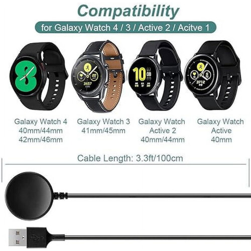 Cargador compatible con Samsung Galaxy Watch4/4Classic/3/Active2/Active – Cable de carga USB y base de carga 1
