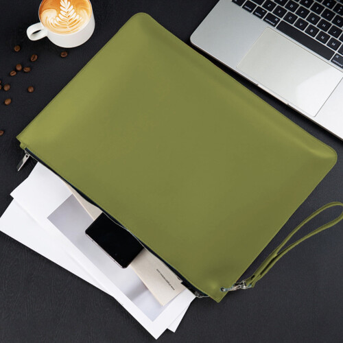 Leather Document Folder Army Green 2