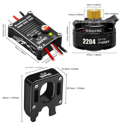 2204 Κινητήρας Outrunner χωρίς ψήκτρες 2400KV με κιβώτιο ταχυτήτων και διακόπτη 30A για 1