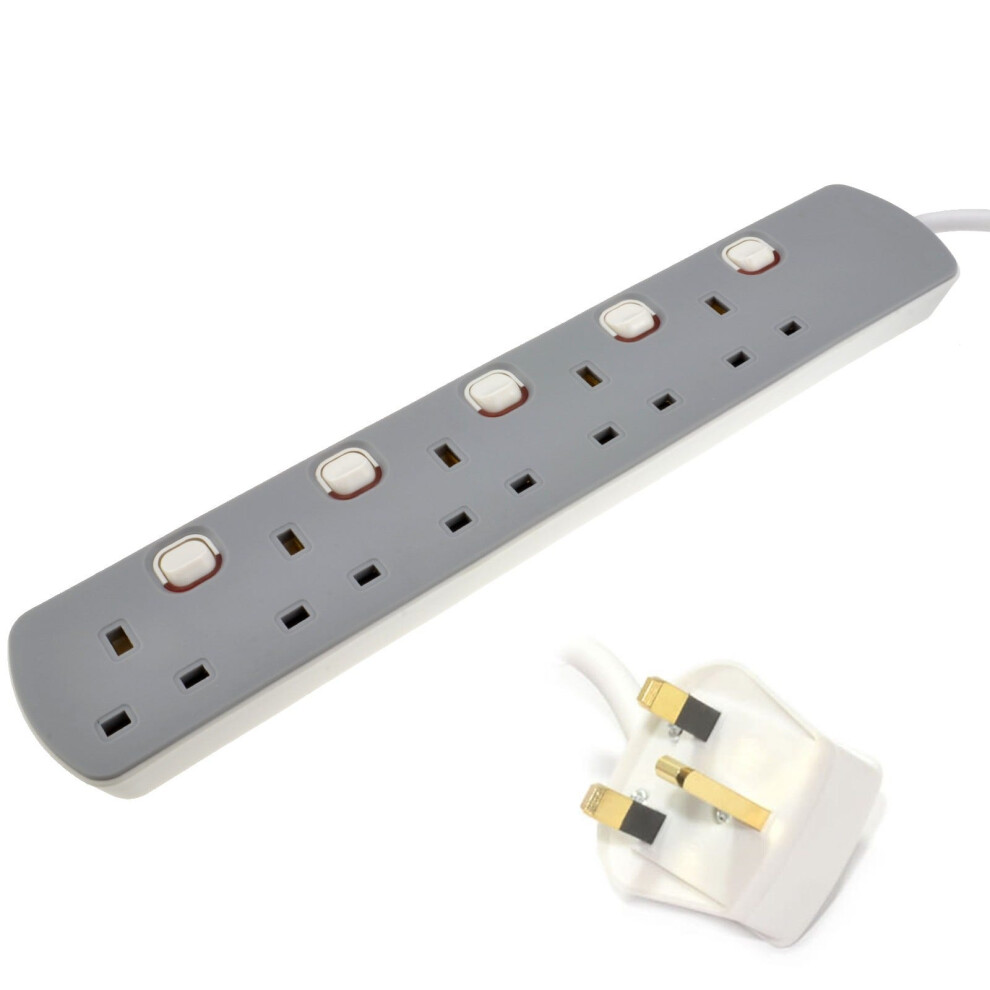 Kenable 5 Gang Mains Extension Lead 5 Way Uk Power Sockets Switched 2M