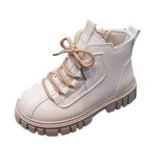 Toddler Girls' Lace-Up Ankle Boots, British Style, Comfortable All-Season Wear, Z02 White, 11–11.5 Years