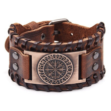 Herren-Lederarmband mit Kompass, verstellbar, Retro-Punk-Stil
