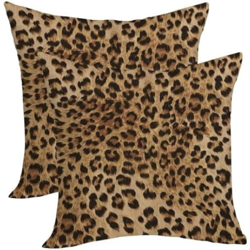 Capas de almofada com estampa de leopardo marrom, 45x45cm, pacote com 2 unidades.