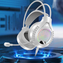Wired Gaming Headphones with RGB Illumination, Over-Ear Computer Headset with 3.5mm Jack and USB Power for PC Gaming, White