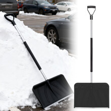 Ergonomic Plastic Shovel with Aluminum Handle, Lightweight Snow and Ice Removal Tool for Sidewalks, Driveways, Beaches, and Garden Cleanup