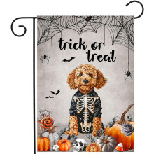 Golden Doodle Halloween Gartenflagge, 12 x 18 Zoll, doppelseitig