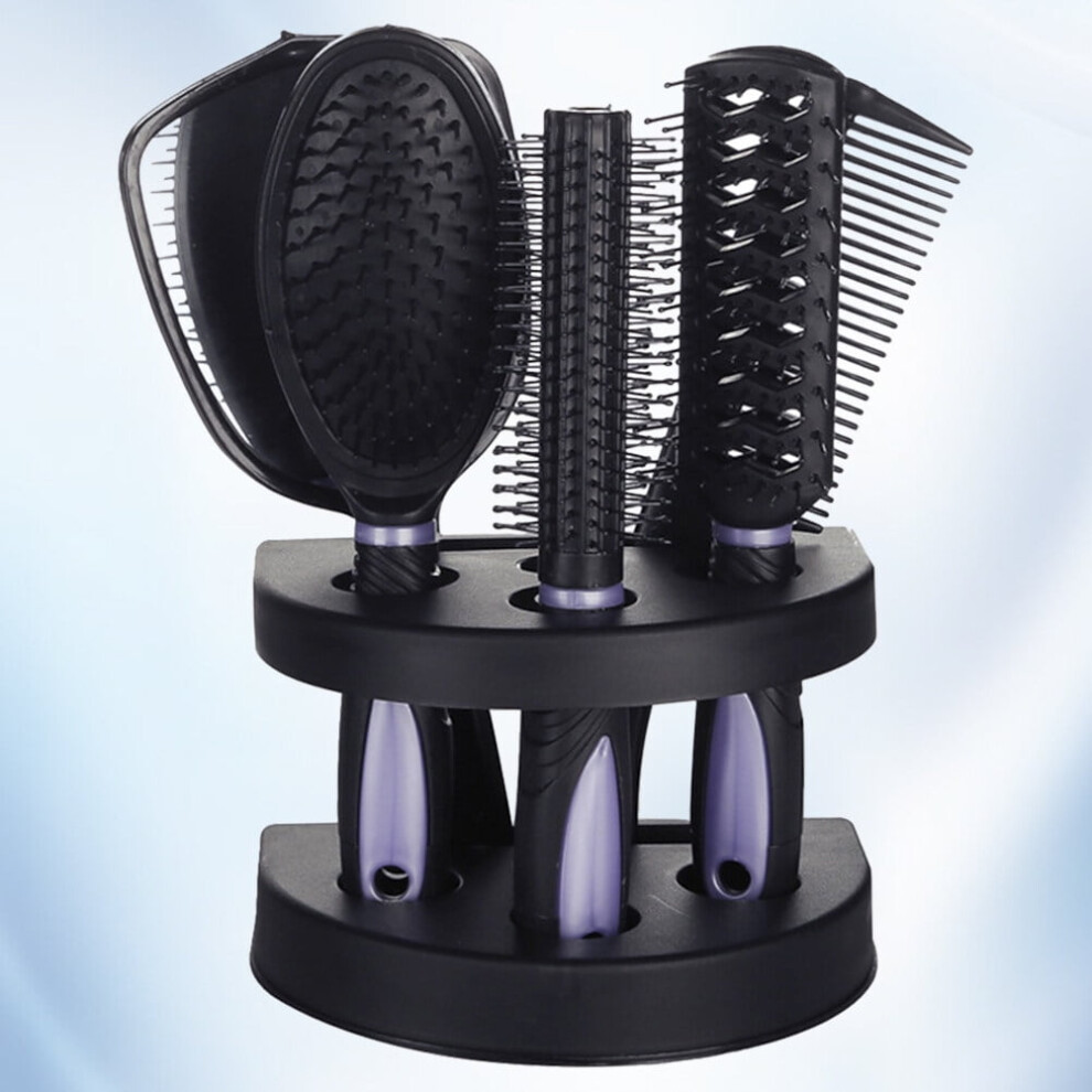 Purple 5Pcs Detangling Hair Brush And Comb Set With Mirror For Makeup Use