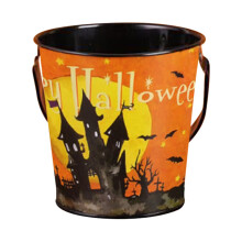 Random Halloween Candy Bucket Iron Pumpkin Pail 3.94 in Height x 4.13in Width Carry Reusable Stackable Storage for Halloween Party Trick or Treat