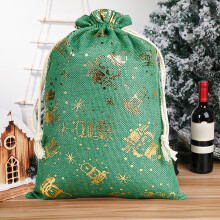 Kerstcadeautas van katoen en linnen met goudkleurige accenten.