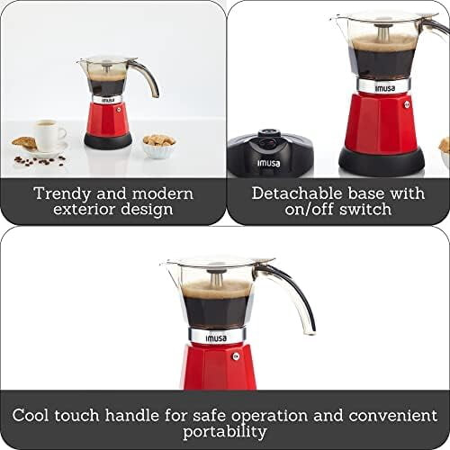 6 or 3cup Electric Espresso Maker, Red 1