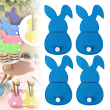 Osterhasen-Bestecktaschen-Set, 4er-Pack, Blau, 15 x 8 cm