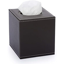 Boîte à mouchoirs carrée en cuir marron avec support magnétique en PU
