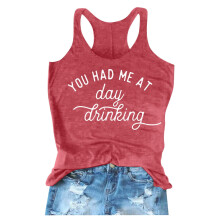 Camiseta sin mangas para mujer "You Had Me At Day Drikin Summer Letter Printed Tank Neck Round Neck Sleeves Tank Top Going Out Tops for Women, Color: