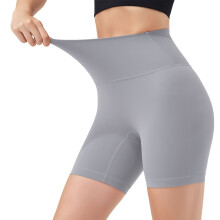 Shorts de ciclista femininos de cintura alta com controle abdominal, 16 cm de entrepernas, sem costura frontal – compatíveis com ioga, corrida,