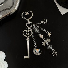 Porte-clés lune bleue Y2K style Instagram, pendentif pour téléphone, étui à écouteurs, décoration de sac, anneau pour clé de voiture