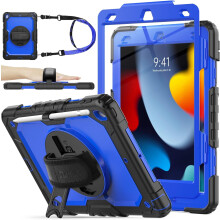 Husă rezistentă la șocuri pentru iPad 10.2" (generația 9/8/7, 2021–2019) cu protecție pentru ecran, suport pentru creion, curea de mână
