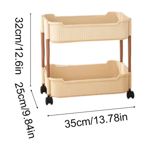 3-Tier Rolling Cart Plastic Storage Organizer Beige 2