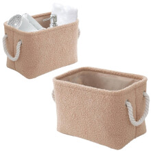Soft Faux Fleece Storage Basket – Mini Toiletry Organizer, Multi-Purpose Decorative Bin for Home & Bathroom, Beige | Compatible with Small Spaces