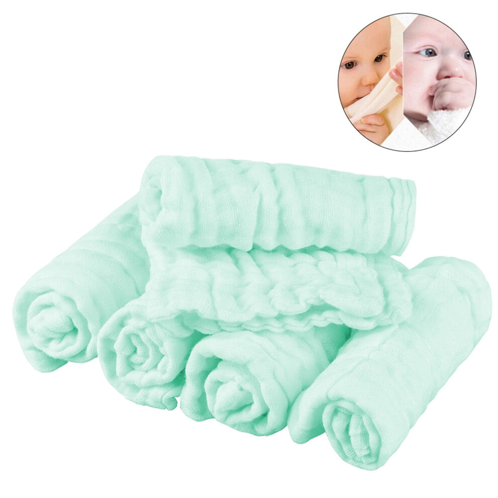 Burp Cloths Towel Natural Cotton Wipes 5Pcs Soft Shower Towel 6 Layer Absorbent Soft Face Towel Soft Washcloth for Sensitive Skin Green 9.84x9.84 In