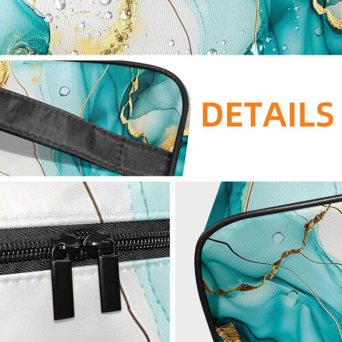 Turquoise Marble Makeup Bag Large Capacity Travel Cosmetic 1
