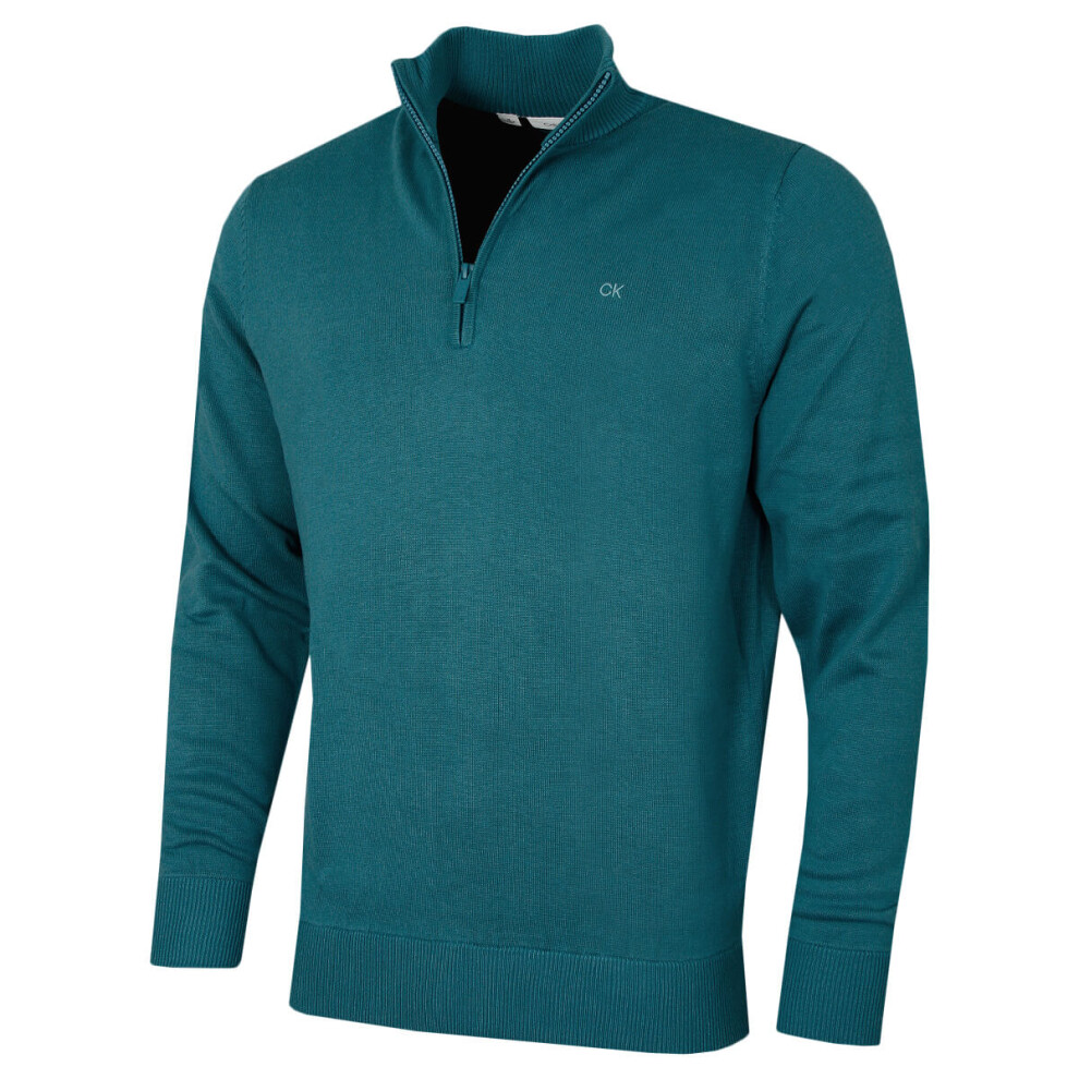 Calvin Klein (S, Teal) Mens 2026 Campus 1/2 Zip All Season Easy Care Sweater