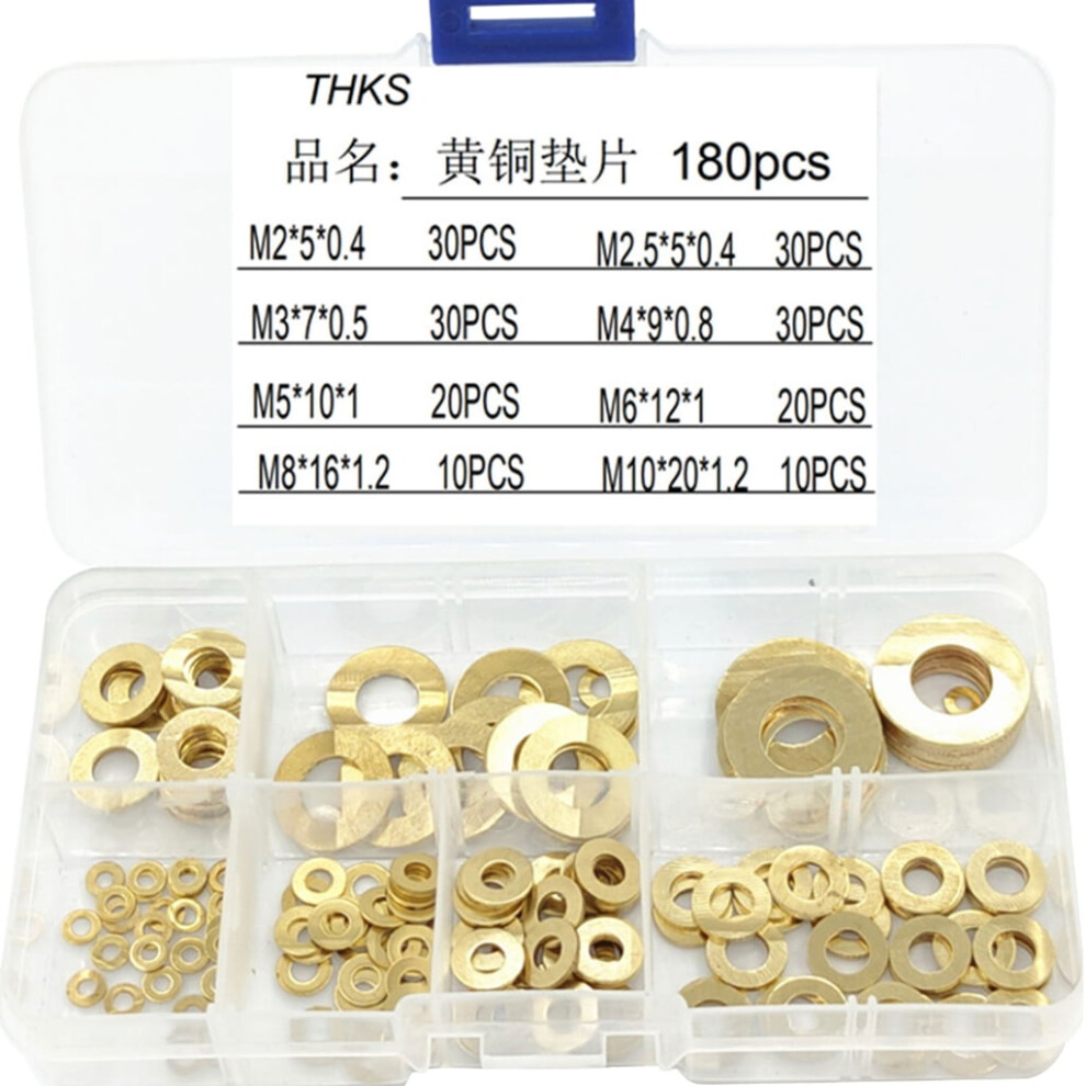 180Pcs Flat Washers Brass Flat Washers Metal Washers Combination Set 8Sizes M2m2.5m3m4m5m6m8m10 Set Washers 9027700060500