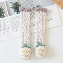 Cartoon Baby Socks Soft and Warm Fleece Long Stockings Winter Thicked Knee Length Socks for Boys and Girls, Khaki
