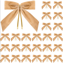 24 Pcs Light Brown Velvet Christmas Bows (1" wide, 3.5"x3.5") for Tree, Wreath, Gift Wrapping, Wedding & Home Decor