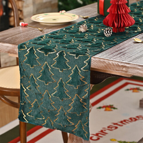 AuroraX Christmas table runner green 6 ft