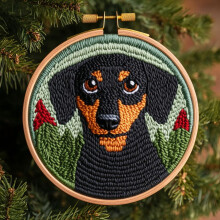 DIY Punch Needle Kit: Cute Black Dachshund Design, Easy for Beginners, Includes Hoop & Yarn – 20x20cm Embroidery Set for Home Decor