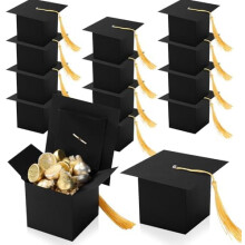 Boîtes à bonbons noires en forme de chapeau de remise de diplôme (12 pièces)