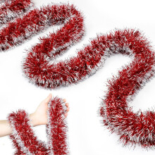 5FT Red & Silver Christmas Tinsel Garland for Tree, Indoor/Outdoor Party Decor – Compatible with Xmas Decor