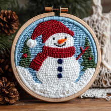 DIY Punch Needle Kit: Cartoon Snowman, Easy for Beginners, Includes Hoop & Yarn – 20x20cm Embroidery Set for Home Decor