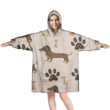 Dachshund & Paws Wearable Blanket Hoodie for Adults – Cozy, Super Warm Fuzzy Pullover with Big Pockets, Compatible with All Sizes