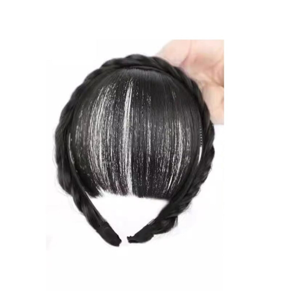 Synthetic Fake Bangs Fringe Headband with Double Row Braids
